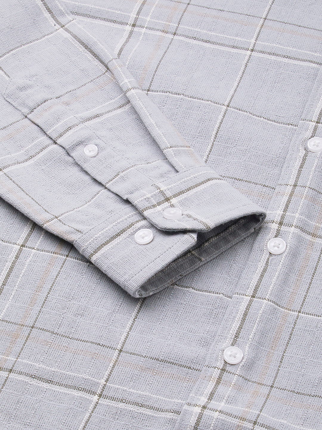 Spiffy Grey Windowpane Checks Textured Shirt