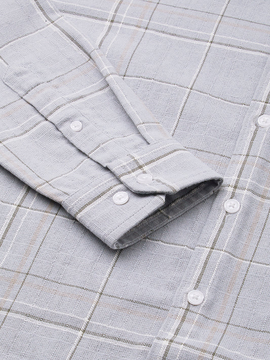 Spiffy Grey Windowpane Checks Textured Shirt