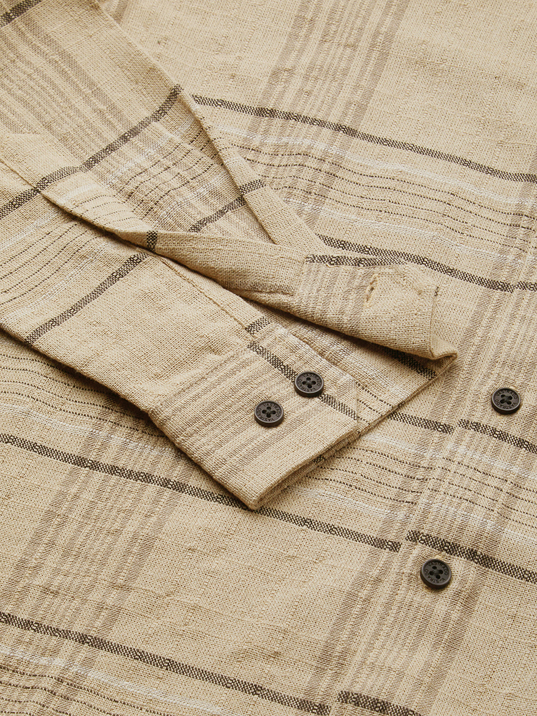 Camel Beige Plaid Checks Textured Shirt