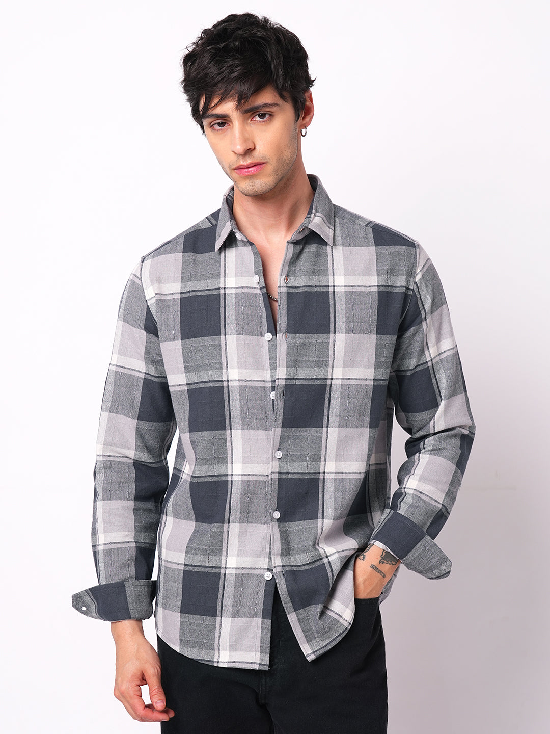 Premium Cotton Box Checks Textured Shirt