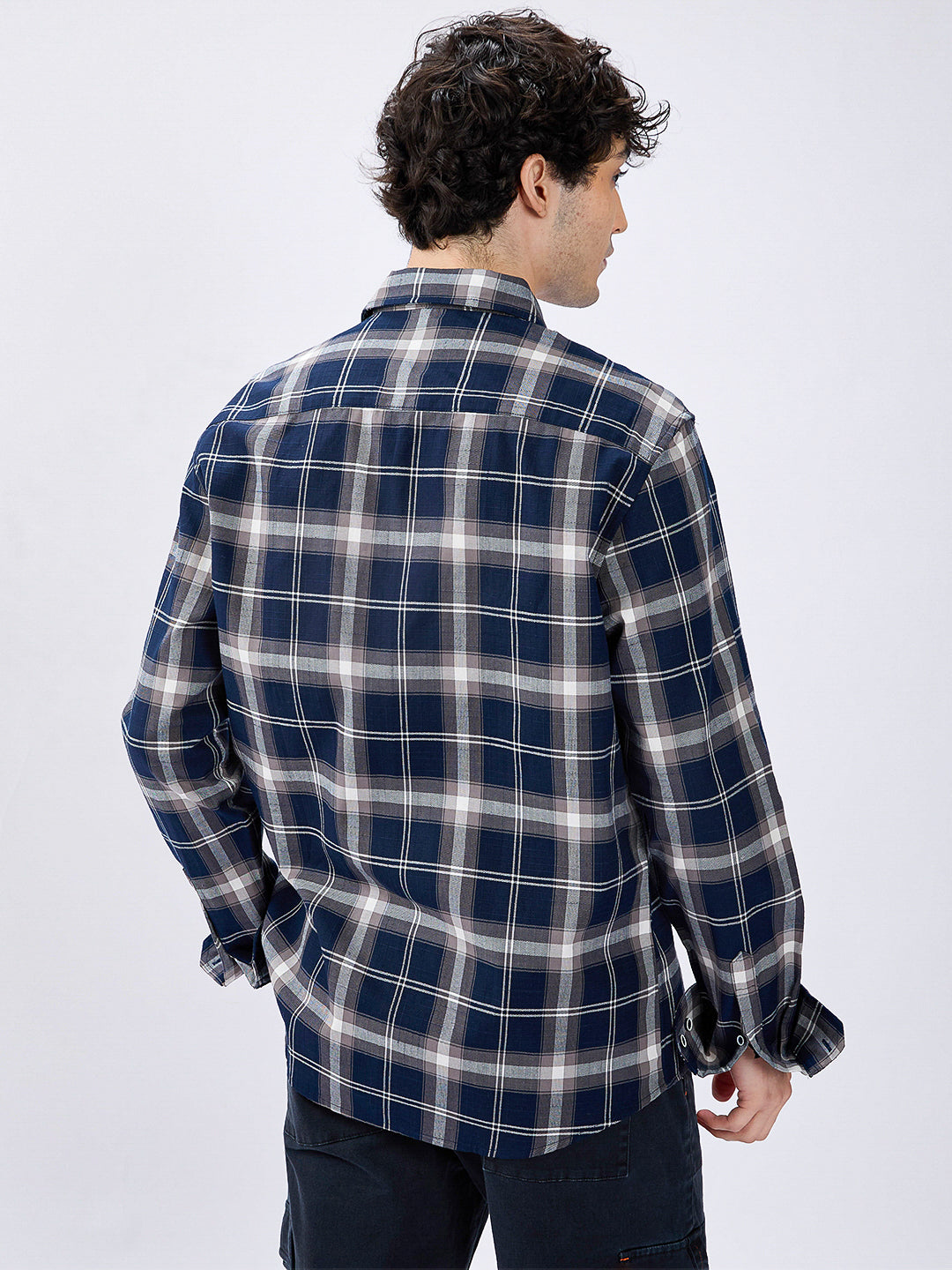 Modish Navy & Grey Tartanique Checkered Shirt