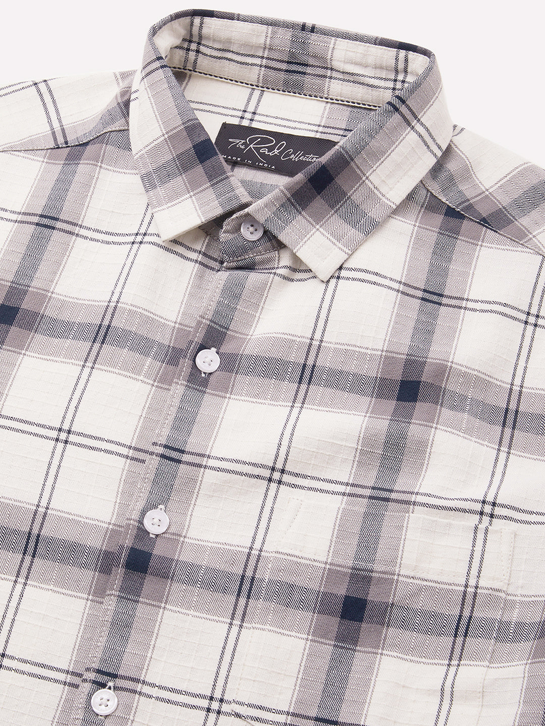 Modish Navy & White Tartanique Checks Textured Shirt