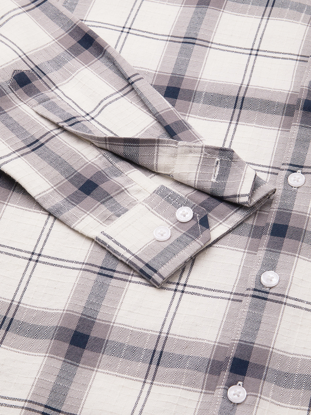 Modish Navy & White Tartanique Checks Textured Shirt