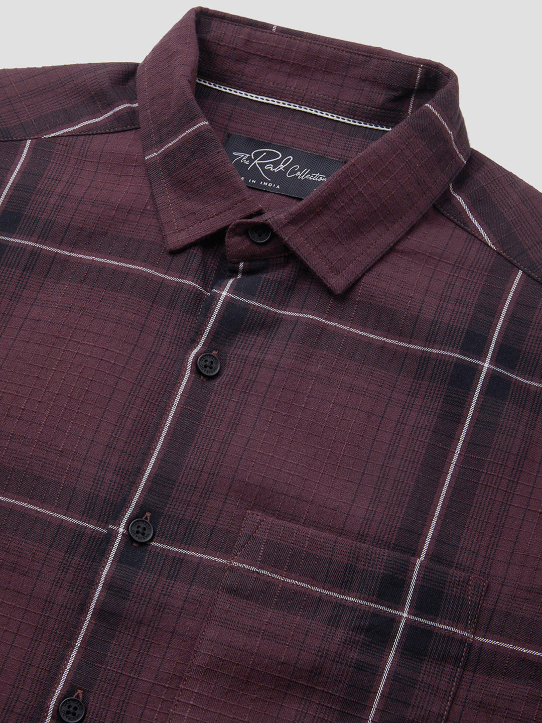 Premium Cotton Sumptuous Wine Windowpane Checks Textured Shirt