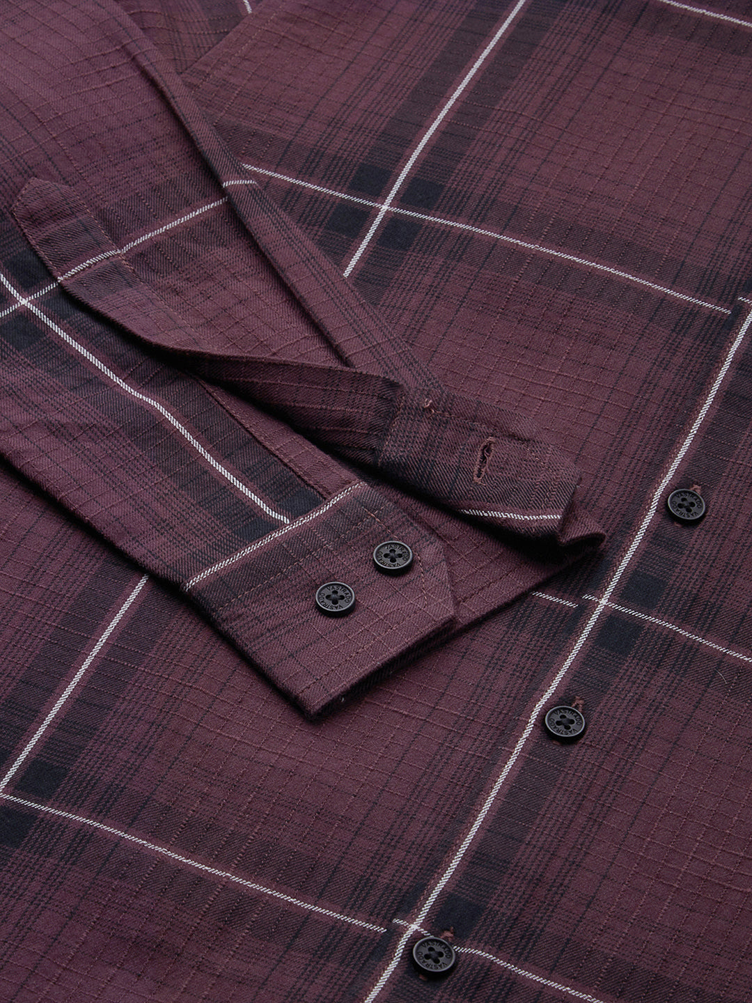 Premium Cotton Sumptuous Wine Windowpane Checks Textured Shirt