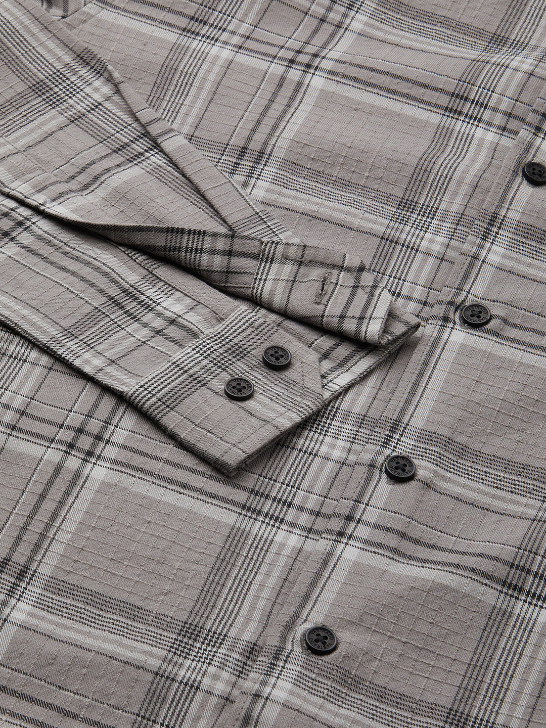 Fossil Grey & Black Tartanique Checkered Textured Shirt