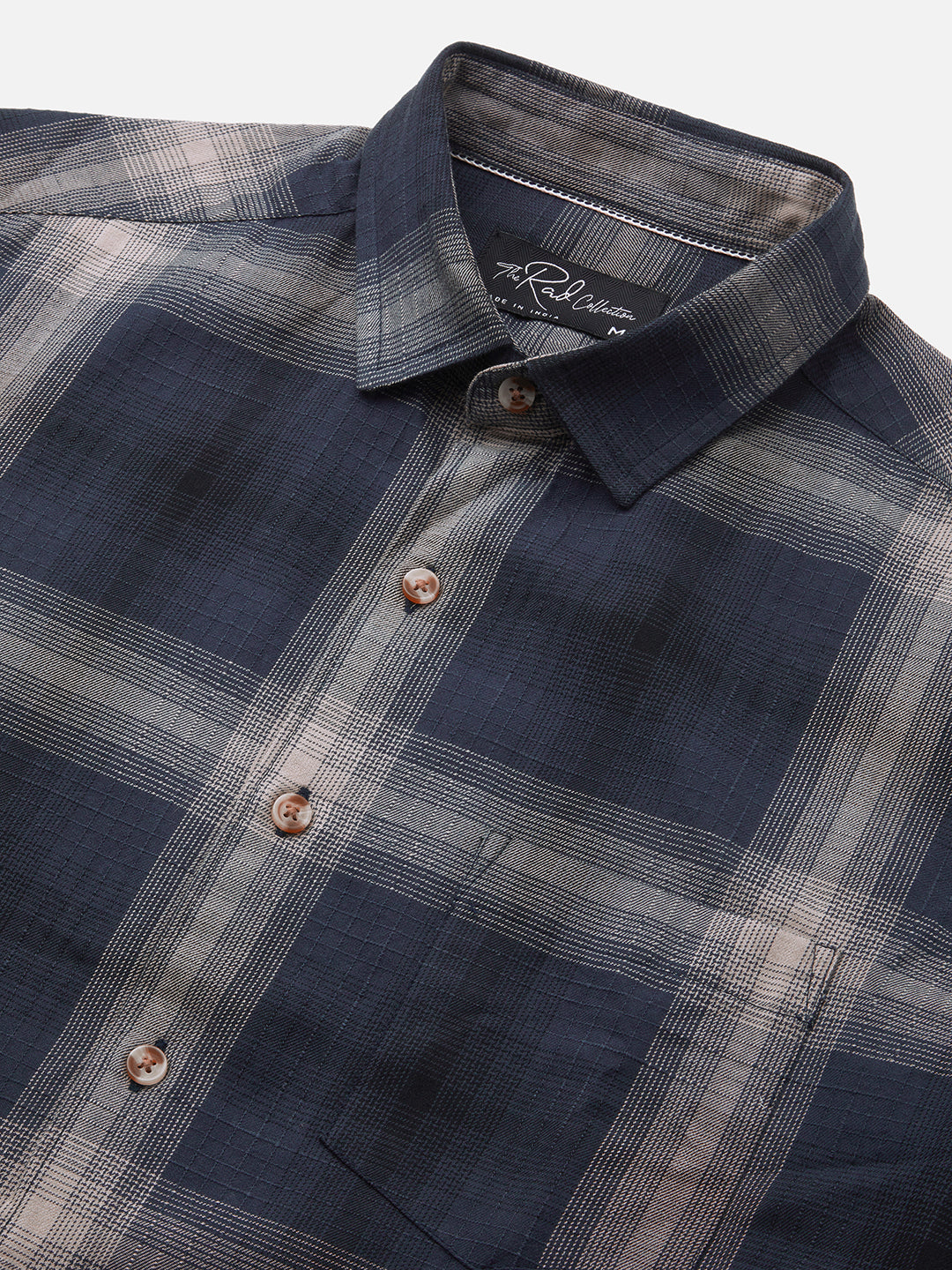 Premium Cotton Spiffy Space Blue Box Checks Textured Shirt