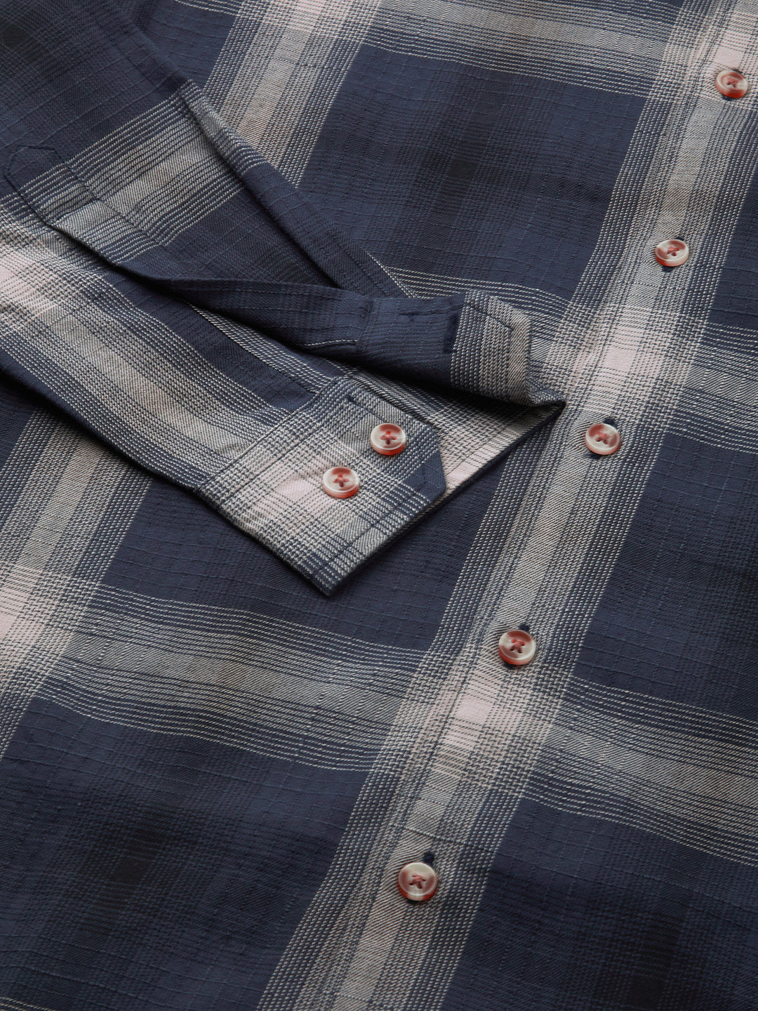 Premium Cotton Spiffy Space Blue Box Checks Textured Shirt