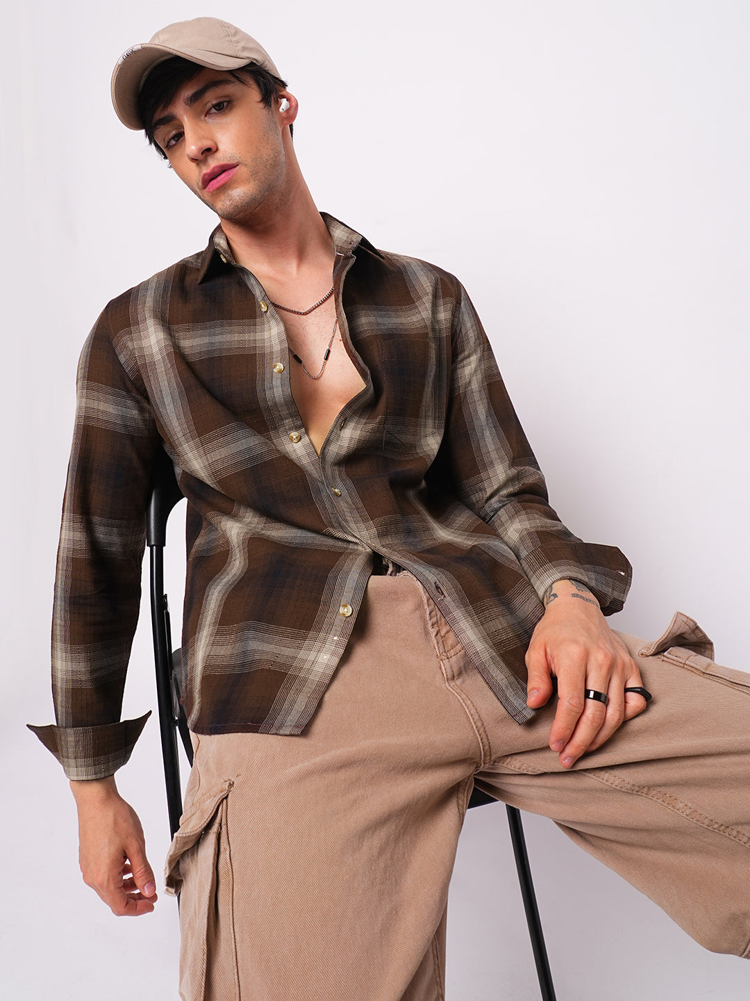 Spiffy Brunette Plaid Checkered Textured Shirt