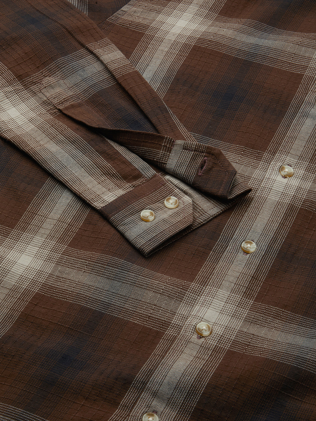 Spiffy Brunette Plaid Checkered Textured Shirt
