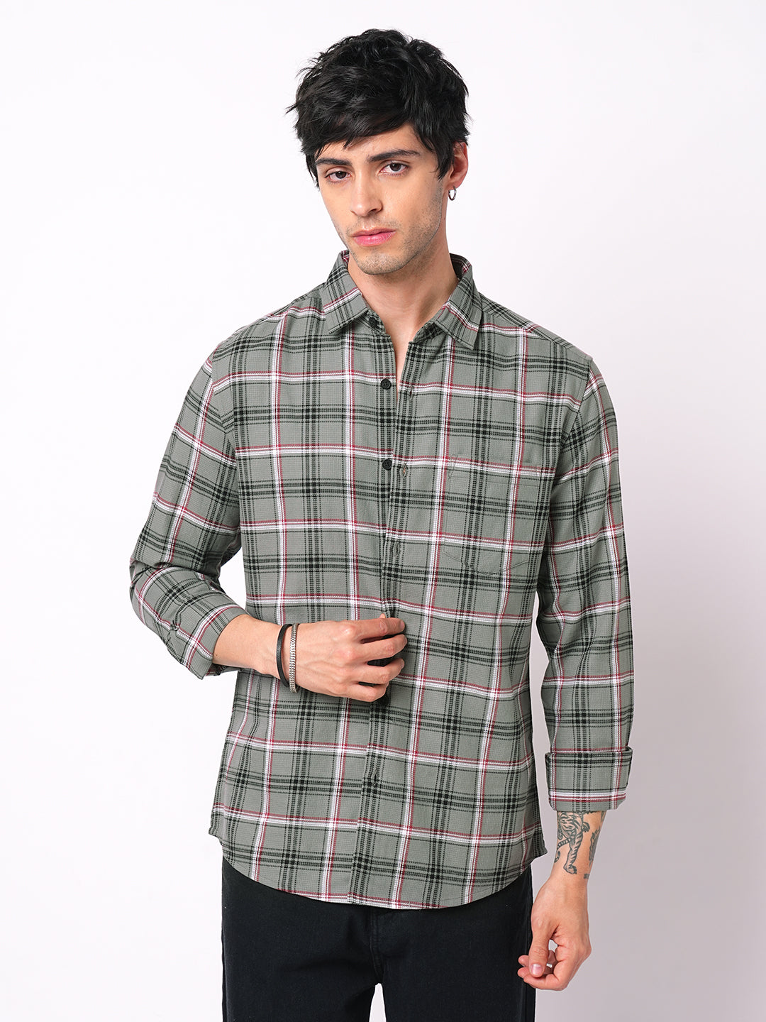 Premium Cotton Warm Grey Tartan Checks Shirt