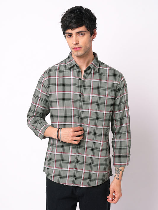 Premium Cotton Warm Grey Tartan Checks Shirt