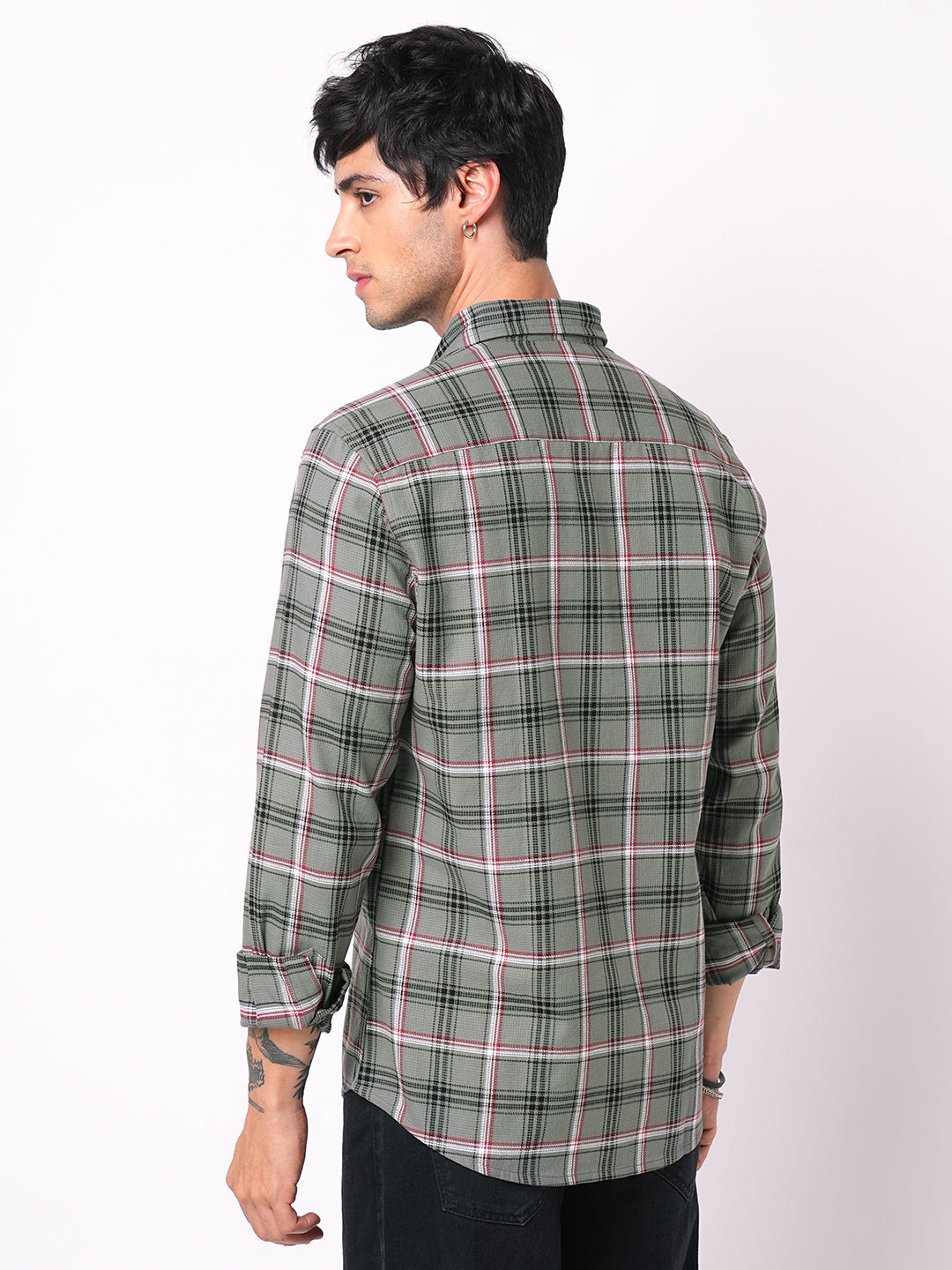 Premium Cotton Warm Grey Tartan Checks Shirt