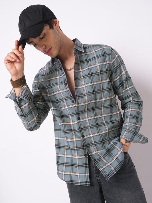 Premium Cotton Air Force Blue Plaid Checks Shirt
