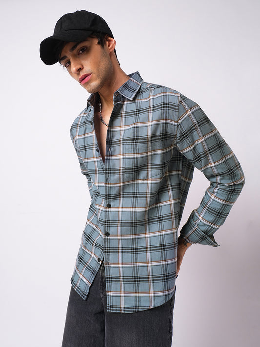 Premium Cotton Air Force Blue Plaid Checks Shirt