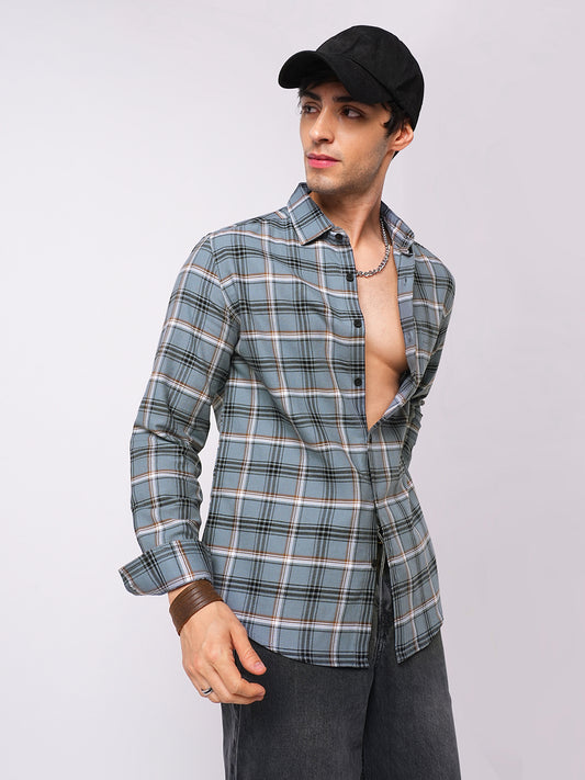 Premium Cotton Air Force Blue Plaid Checks Shirt