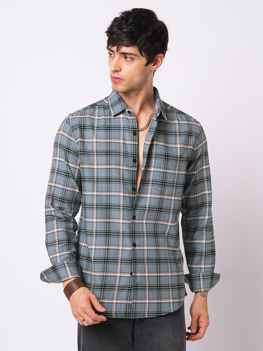Premium Cotton Air Force Blue Plaid Checks Shirt