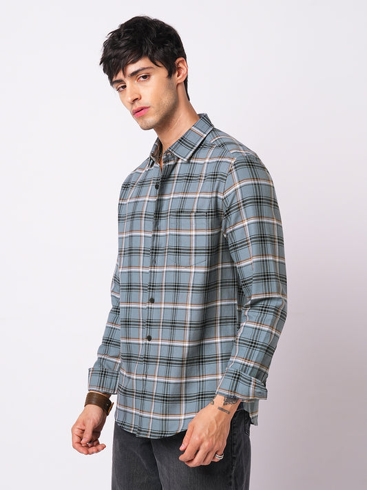 Premium Cotton Air Force Blue Plaid Checks Shirt