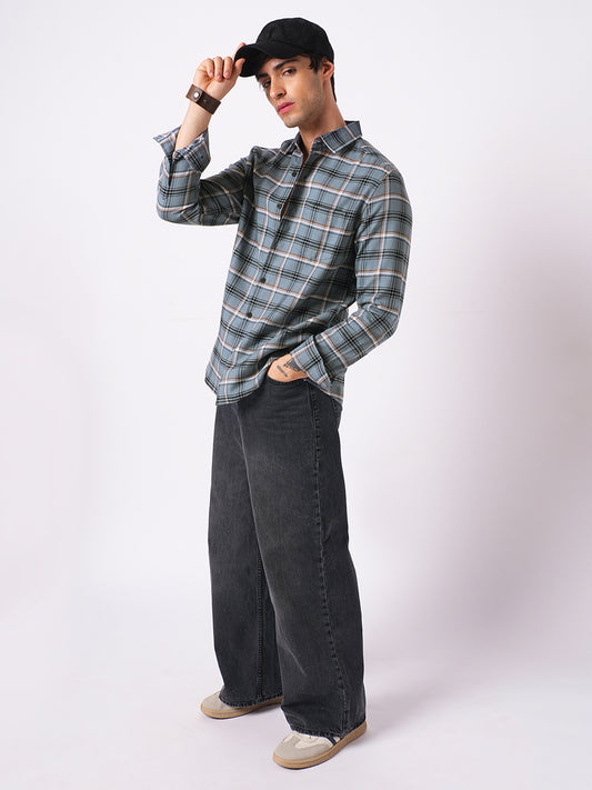 Premium Cotton Air Force Blue Plaid Checks Shirt