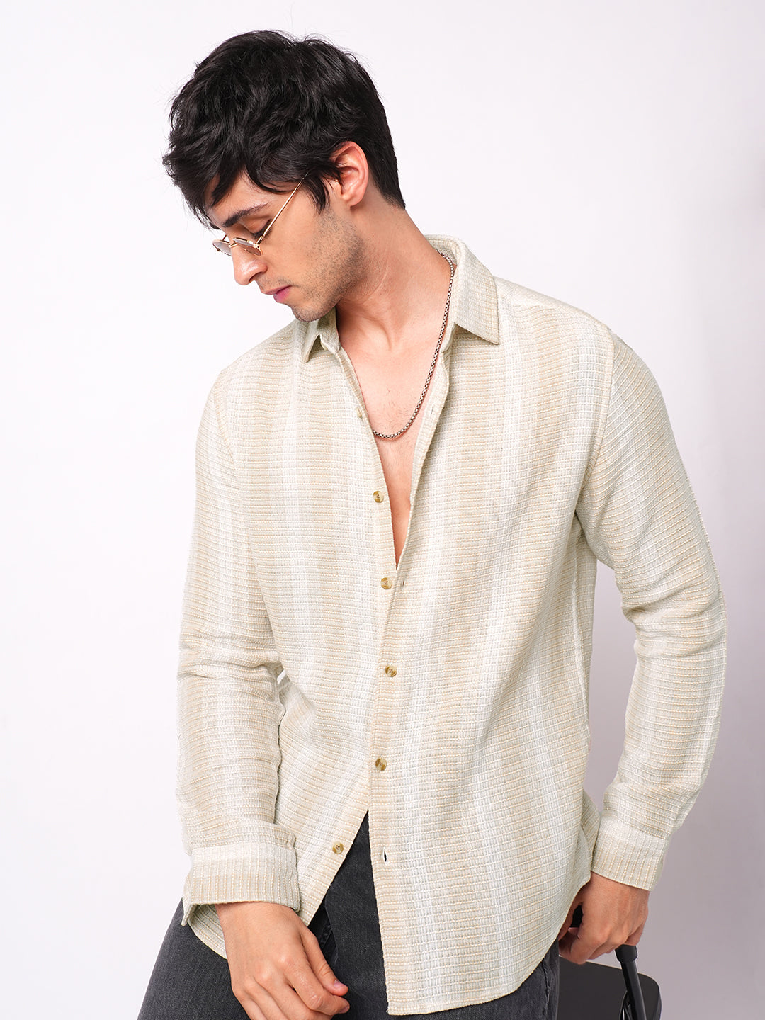 Beige Sun Bleach Woven Stripe Shirt