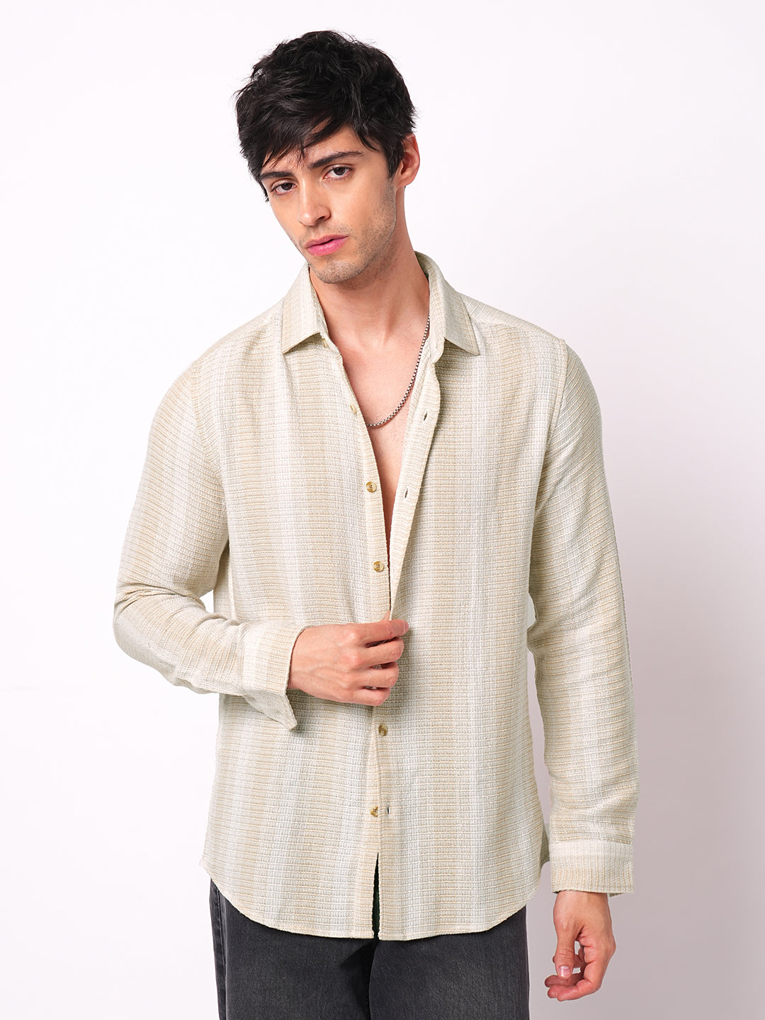 Beige Sun Bleach Woven Stripe Shirt