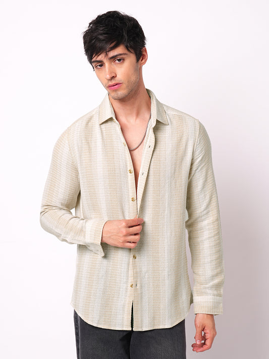 Beige Sun Bleach Woven Stripe Shirt