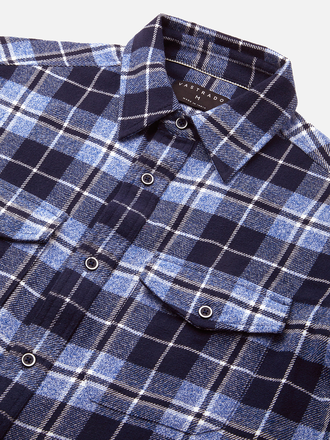 Blue Tartan Checkered Double Pocket Flannel Overshirt