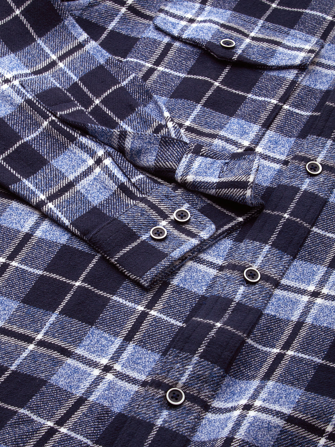 Blue Tartan Checkered Double Pocket Flannel Overshirt