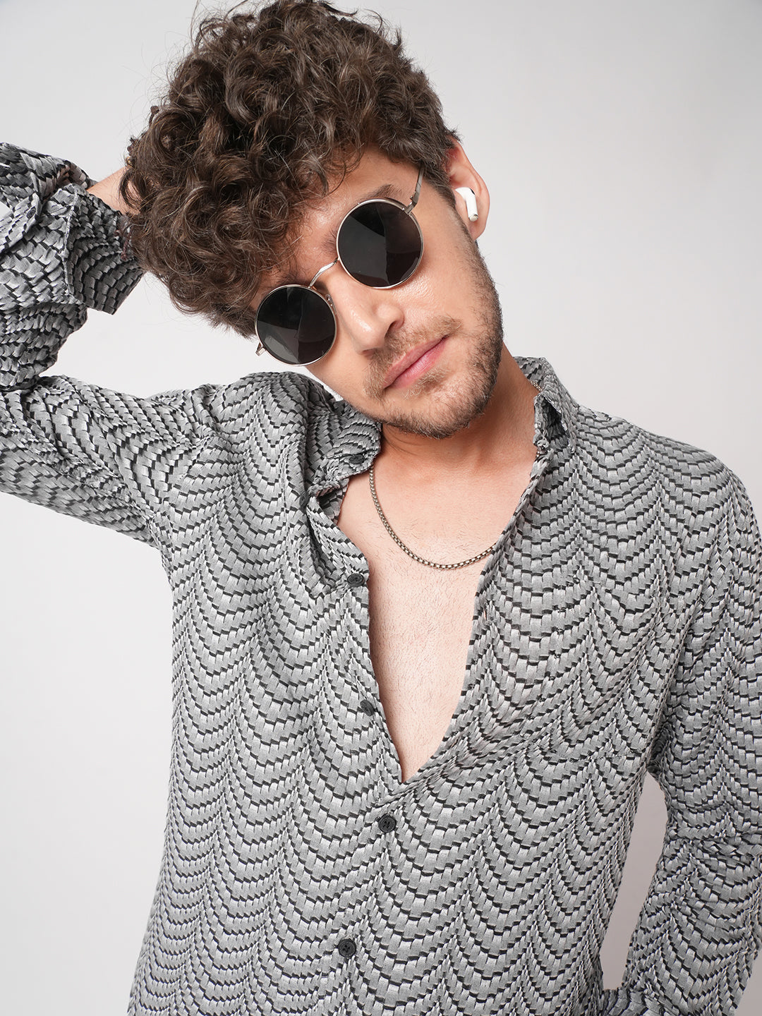 Black Jacquard Weaved Shirt