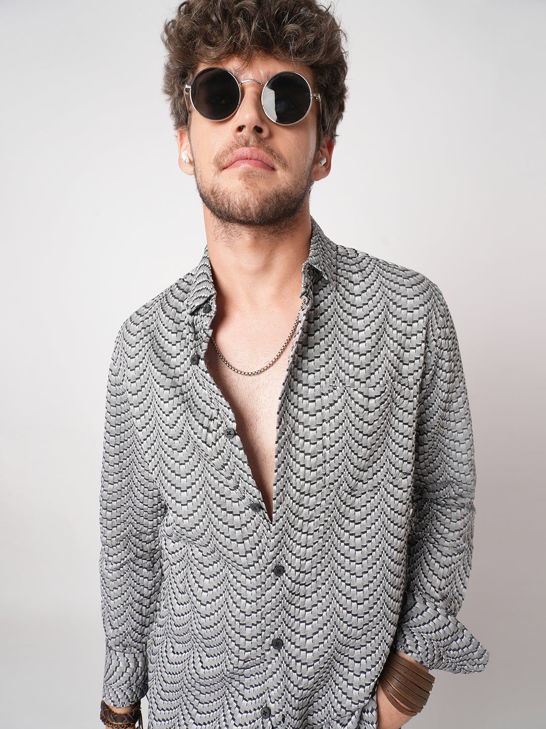 Black Jacquard Weaved Shirt