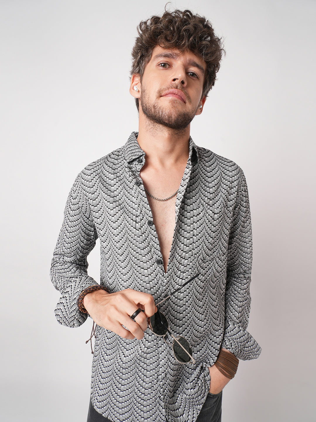 Black Jacquard Weaved Shirt