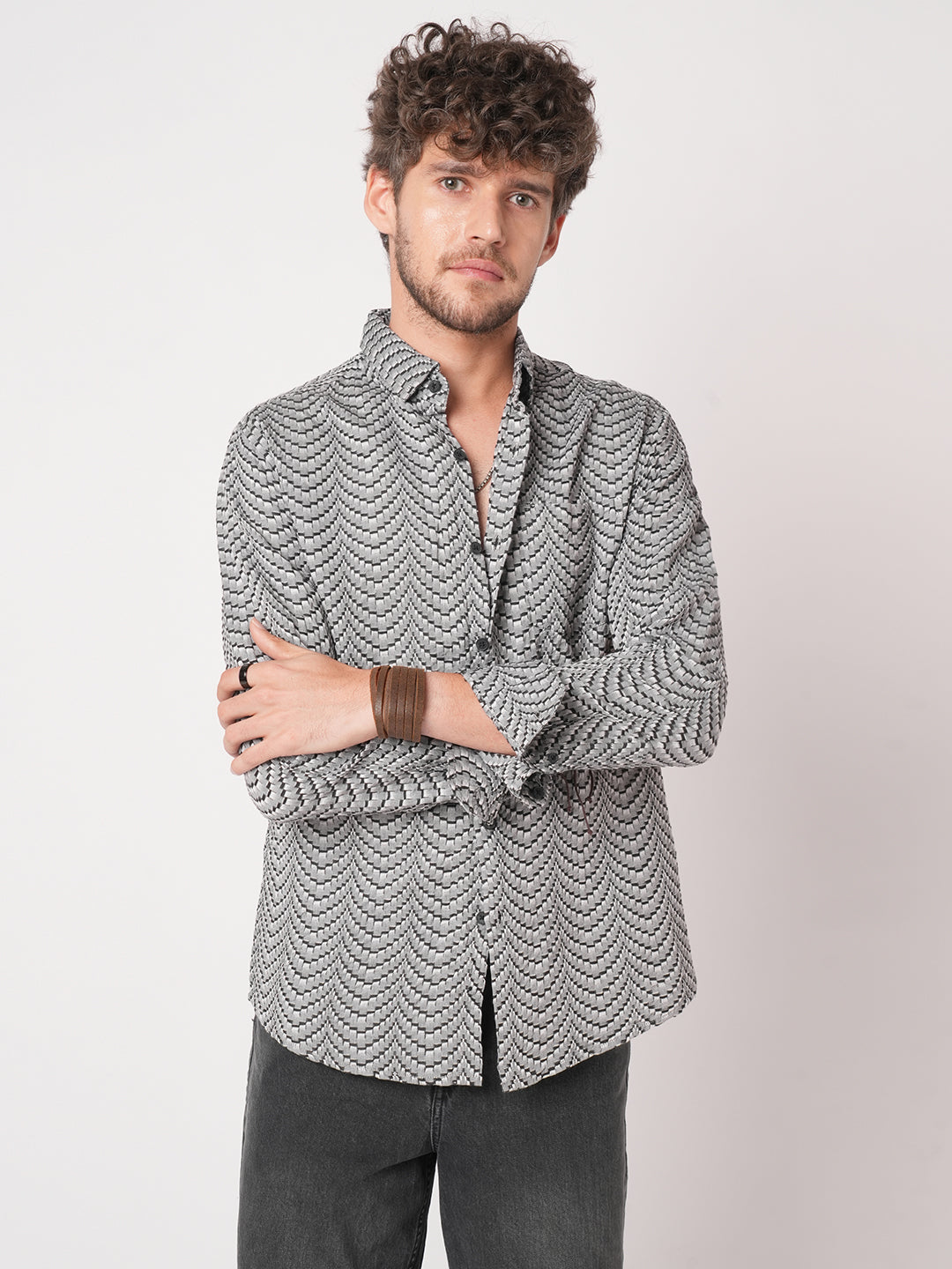 Black Jacquard Weaved Shirt