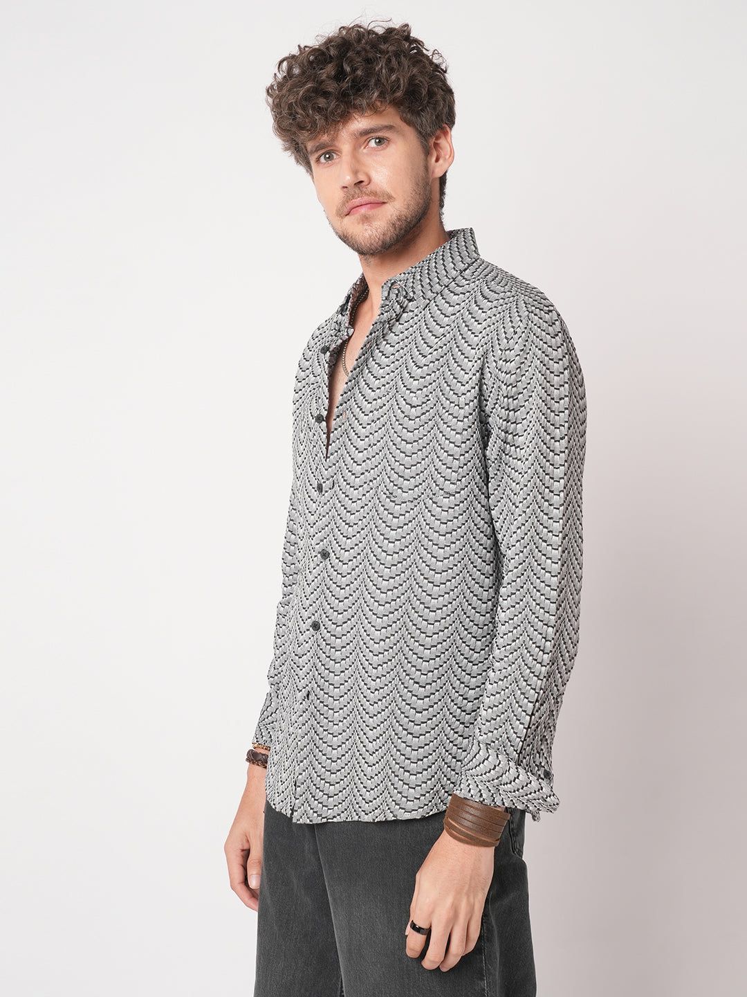 Black Jacquard Weaved Shirt