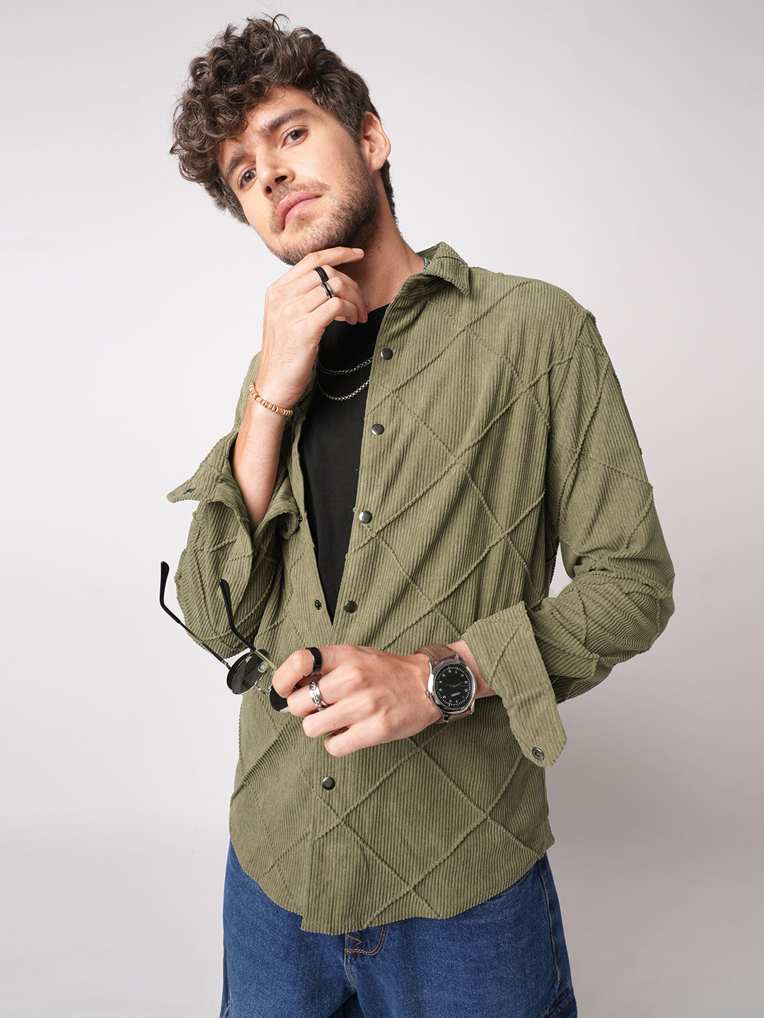 Cordcraft Olive Crosshatch Statement Shirt