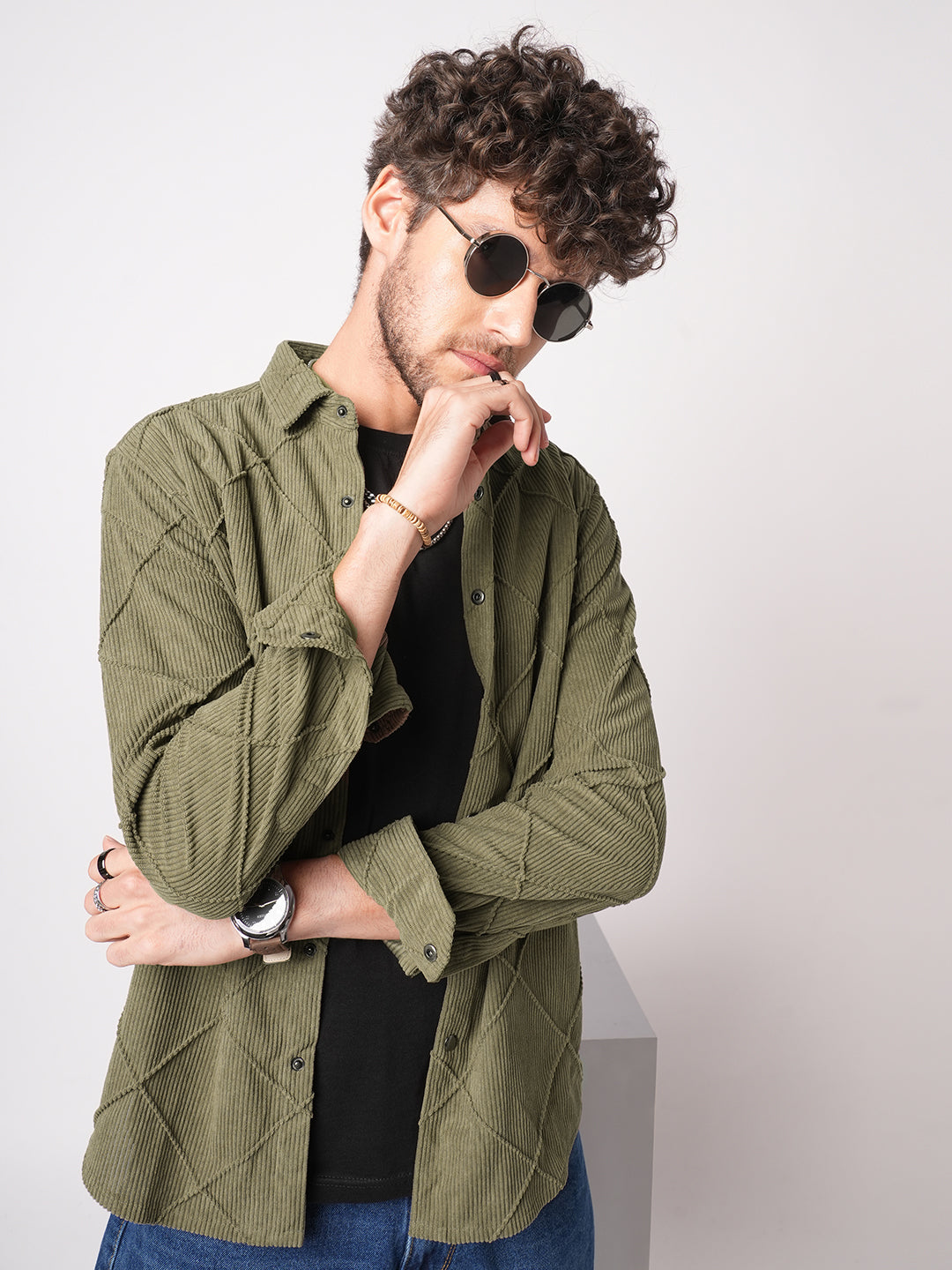 Cordcraft Olive Crosshatch Statement Shirt