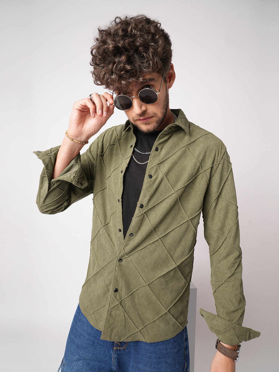 Cordcraft Olive Crosshatch Statement Shirt