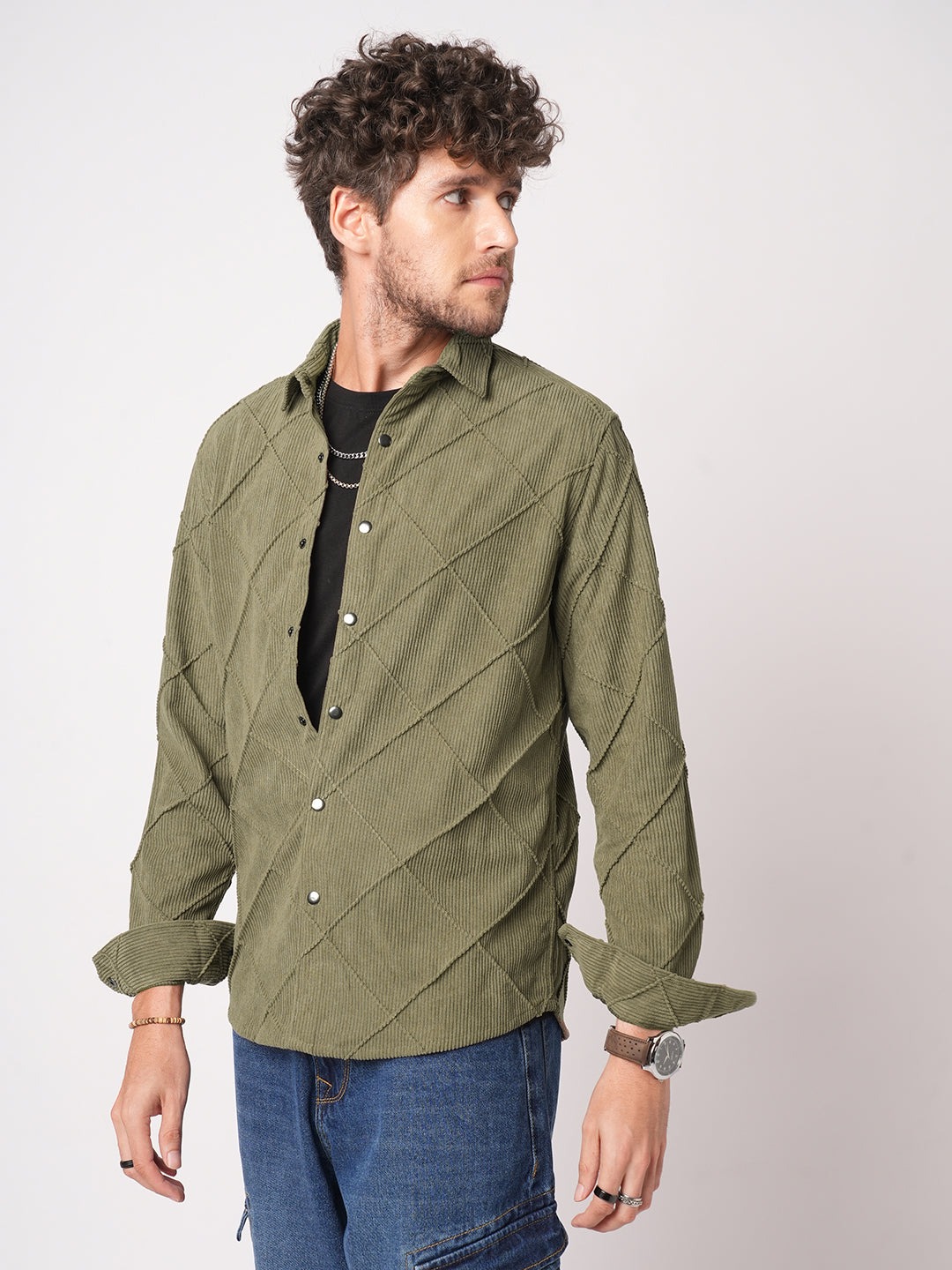 Cordcraft Olive Crosshatch Statement Shirt