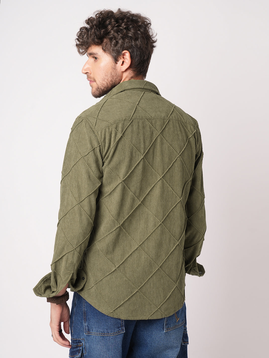 Cordcraft Olive Crosshatch Statement Shirt