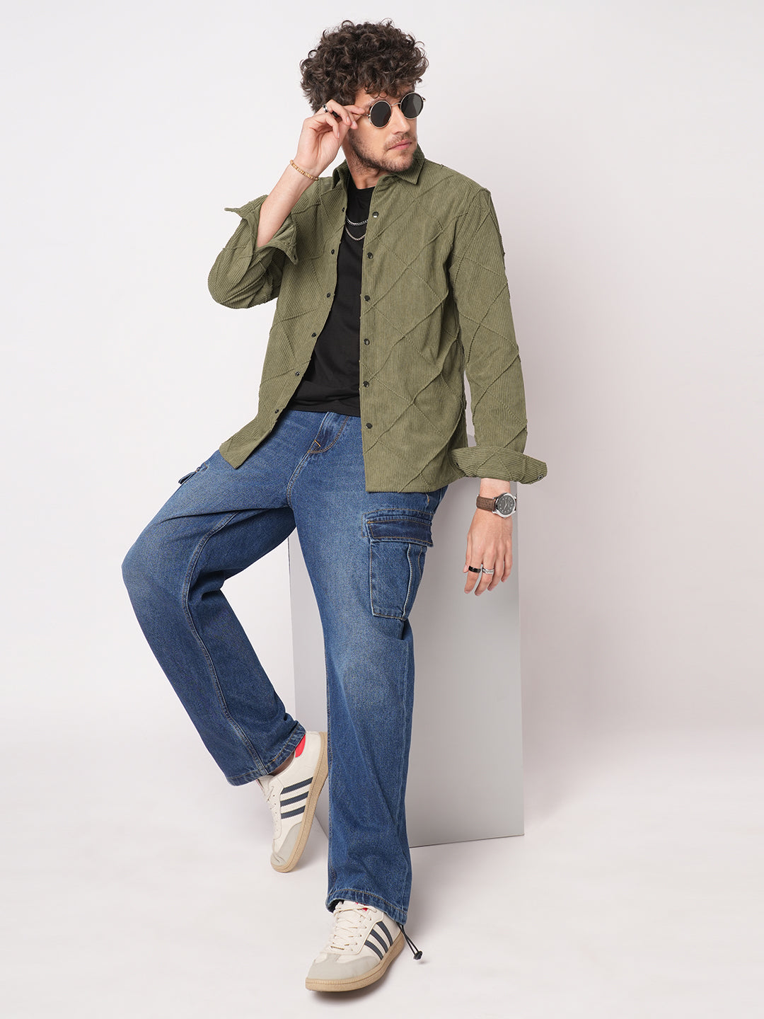 Cordcraft Olive Crosshatch Statement Shirt