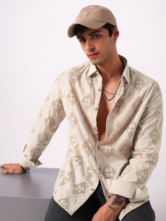 Beige Lozenge Schiffli Shirt