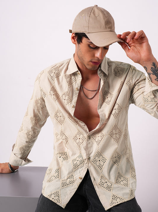 Beige Lozenge Schiffli Shirt