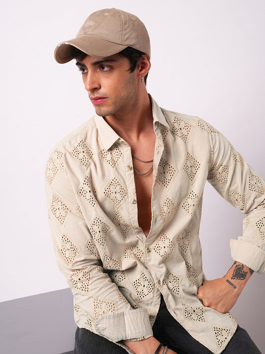 Beige Lozenge Schiffli Shirt