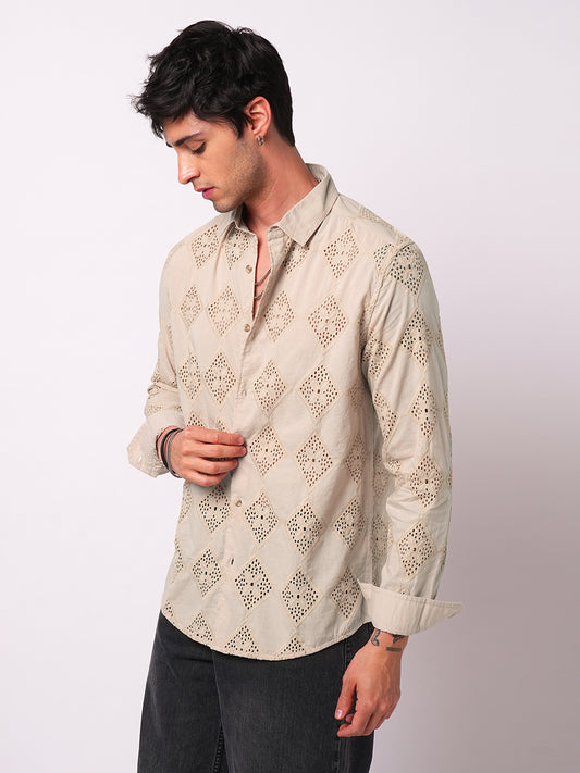 Beige Lozenge Schiffli Shirt