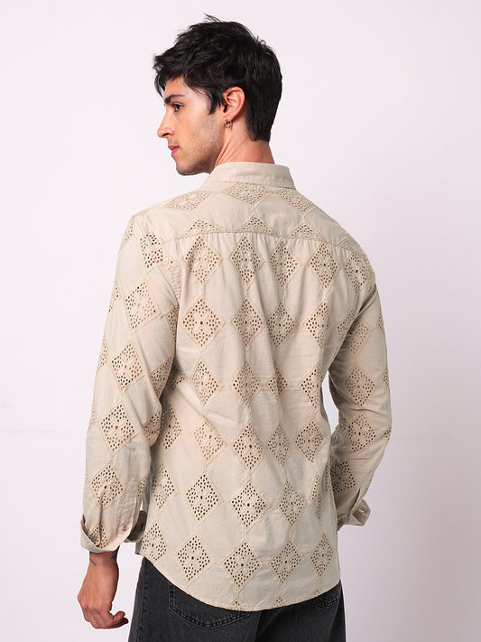 Beige Lozenge Schiffli Shirt