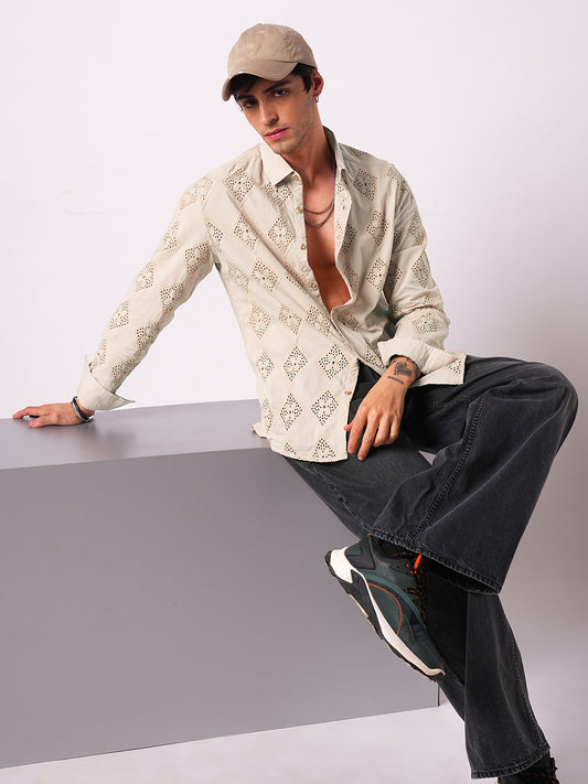 Beige Lozenge Schiffli Shirt