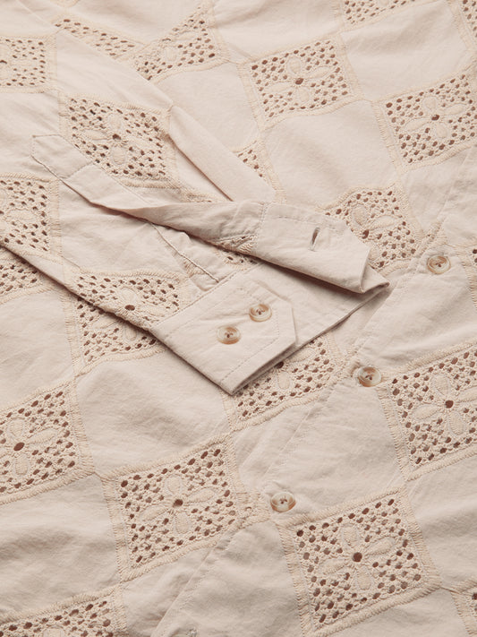 Beige Lozenge Schiffli Shirt