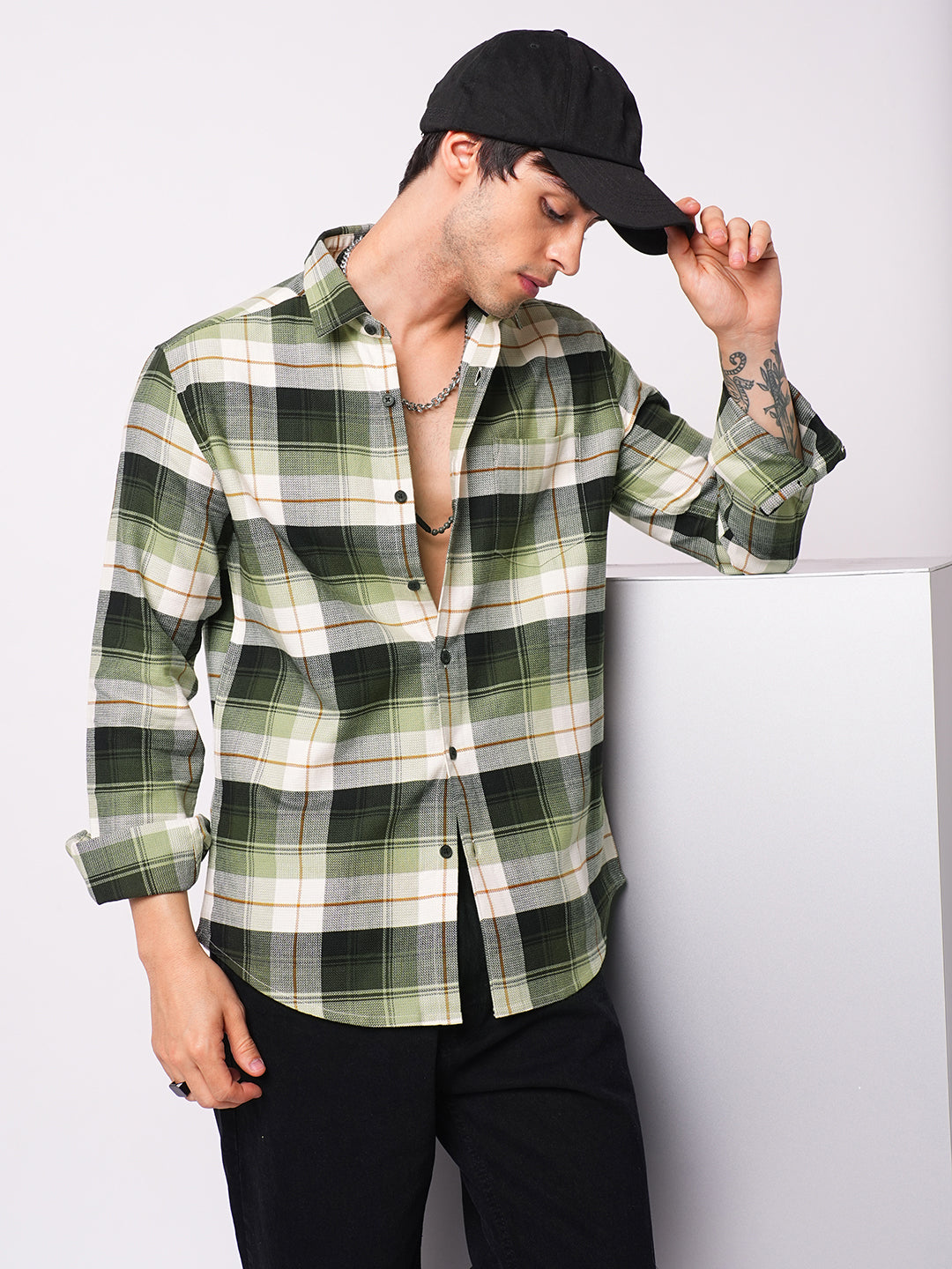 Premium Cotton Elegant Green Vibe Check Shirt