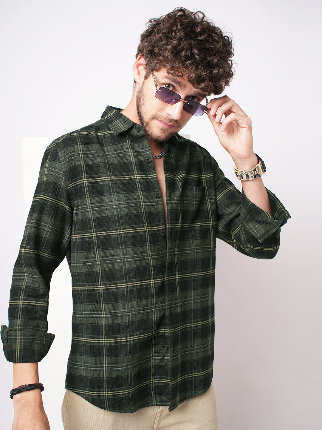 Premium Cotton Olive & Black Tartan Checked Shirt