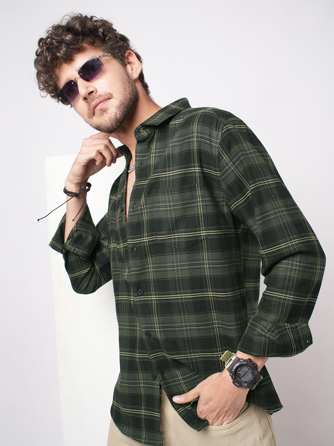 Premium Cotton Olive & Black Tartan Checked Shirt