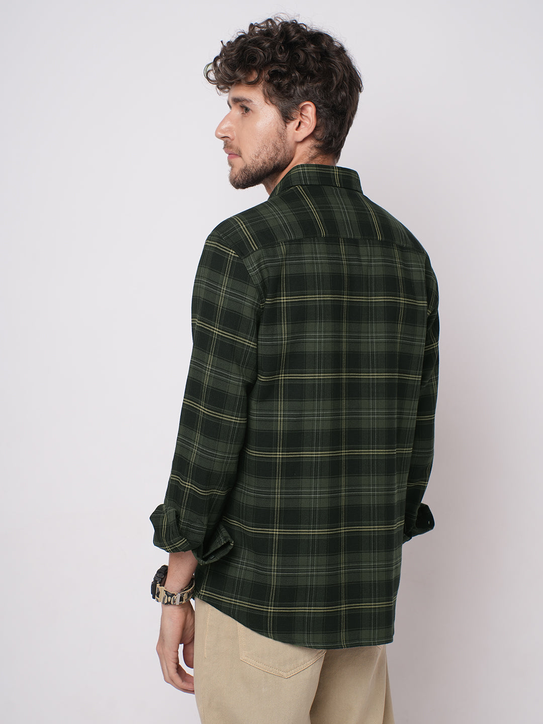 Premium Cotton Olive & Black Tartan Checked Shirt